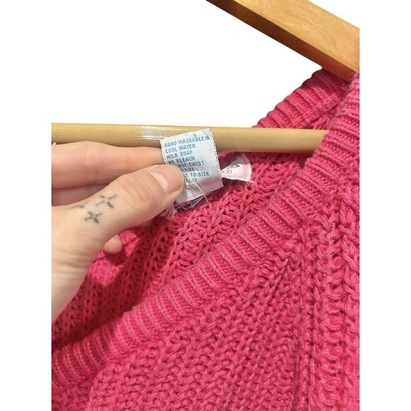 Currants By Jerri & Jo Sweater Top Womens Pink Size Large Tight Knit Short 90s - Picture 4 of 5